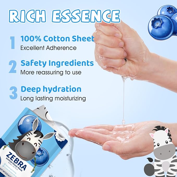 36 Pack Cute Animal Kids Face Mask, Sheet Collagen Moisturizing Face Mask for Girls Teens, Stocking Stuffers for Wome, Bulk Spa Party Gifts and Birthday Gifts