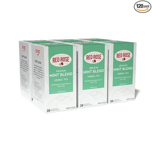 Red Rose Mint Blend Herbal Tea Naturally Flavored Refreshing Mint Herbal Tea Bursting with Delicious Flavor Beverage with 20 Individually Wrapped Tea Bags Per Box (Pack of 6) Caffeine Free Brew Hot