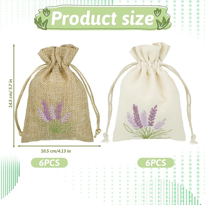12 PCS Lavender Bags, Burlap Drawstring Bags, Empty Perfume Pouches Drawstring Sachets, Candy Cotton Pouch, Small Jute Bag for Jewelry Candy Wedding