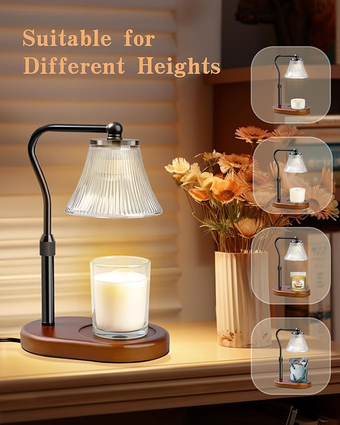 Candle Warmer Lamp, Candle Lamp Warmer with Timer & Dimmer, Adjustable Height, with 2 Bulbs, House Warming Gifts Home Bedroom Decor Mothers Day Gifts Black