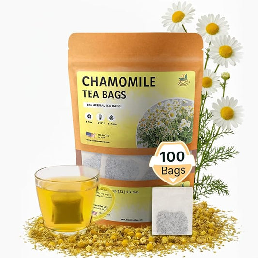 Chamomile Tea Bags - 100 Bags (Premium Natural Pure Leaf Tea - 100 Count) Gluten-Free and Caffeine-Free Herbal tea for Relaxation, Wallness, Immune Support with Smooth Taste