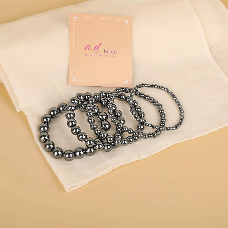 AD Beads Handmade Gemstone Stretch Elastic Bracelet Crystal Healing Reiki Nature's Beauty and Spiritual Essence Unisex (6mm, Hematite (Healing and Health))