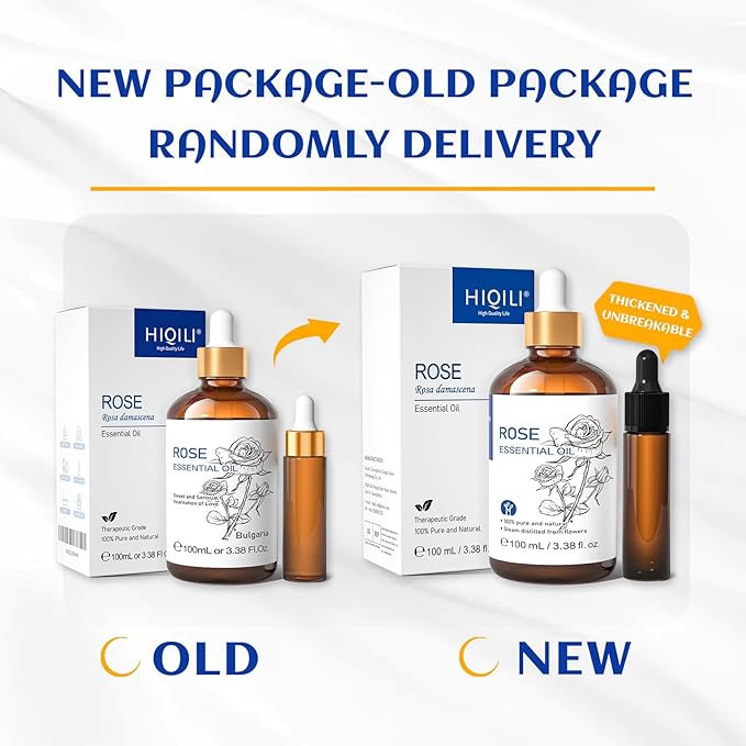 HIQILI 100ML Rose Essential Oil for Skin, Diffuser & Candle, 100% Pure and Natural - 3.38 Fl Oz