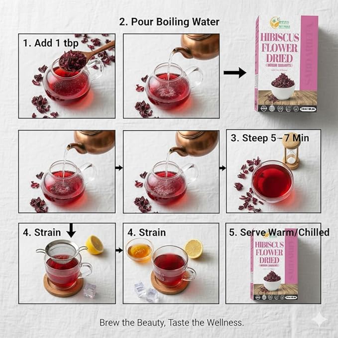 Herbs Botanica Hibiscus Flower Dried Organic For Tea, Hair Growth, Flor De Jamaica Organica Whole Full Flower Petals Cake Decoration & Cocktails 7.05 Oz / 200 Gms