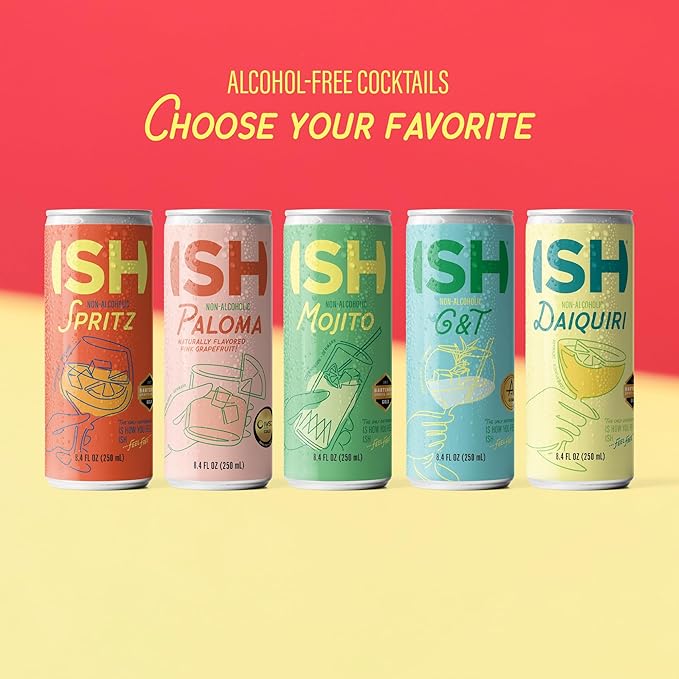 ISH Spritz, Non Alcoholic Aperol Canned Cocktail, Award Winning Non-Alcoholic Spirits, Gluten Free, Zero Proof Orange Bitters, Mocktail Drinks, Ready to Drink Cans, Mocktails for Party, 4 Pack