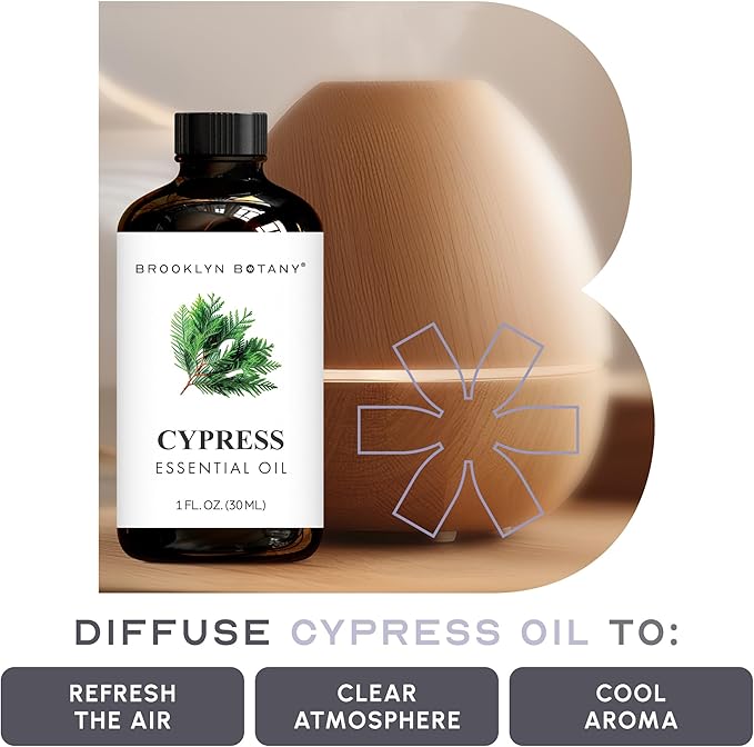 Brooklyn Botany Cypress Essential Oil - 100% Pure and Natural - Premium Grade Oil with Dropper - for Aromatherapy and Diffuser - 1 Fl Oz