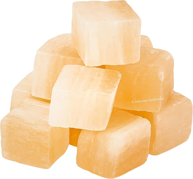 Amazing Gemstone Orange Selenite Raw Crystals and Healing Stones, Natural Rocks for Tumbling - DIY Raw Stones and Crystals, 2 Pieces