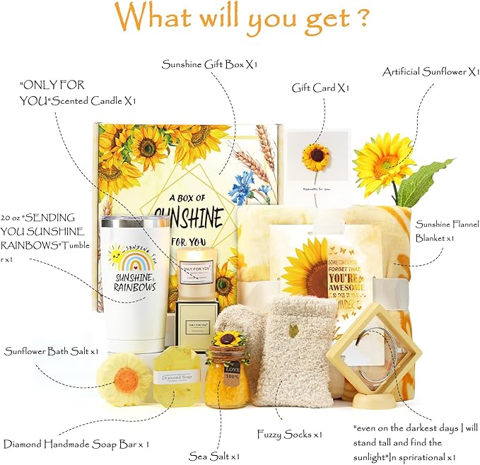 Gifts for Women, Sending Sunflower Baskets for Mom, 10 Pcs Spa Sets for Women, Birthday Gift Sets, Gifts for her, Unique Holiday Gift Basket for Mom, Coworkers, Teacher, Nurse, Wife, Girlfriend