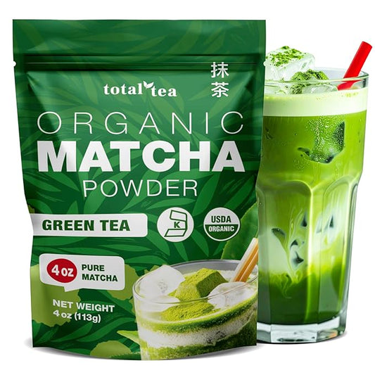 Organic Matcha Green Tea Powder (4-Oz) – Certified USDA Organic Powder for Matcha Latte, Tea, and Smoothies – Kosher, Non-Gmo, Antioxidant Rich Tea Gifts by Total Tea