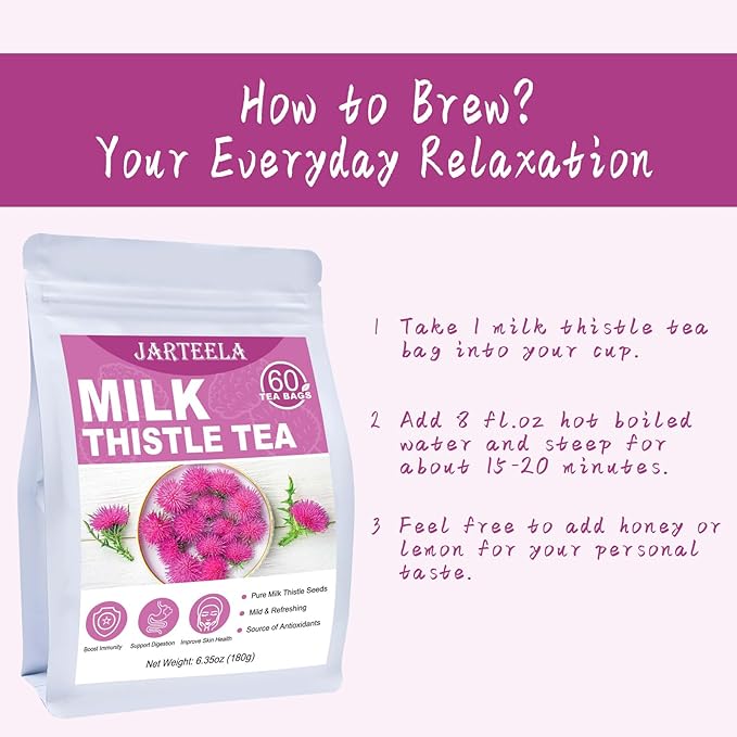 Jarteela - Milk Thistle Tea Bag, 3g x 60 Count - Pure Milk Thistle Seeds - Natural Herbal Tea Bags - Non-GMO - Caffeine-free Tea (Pack of 2)