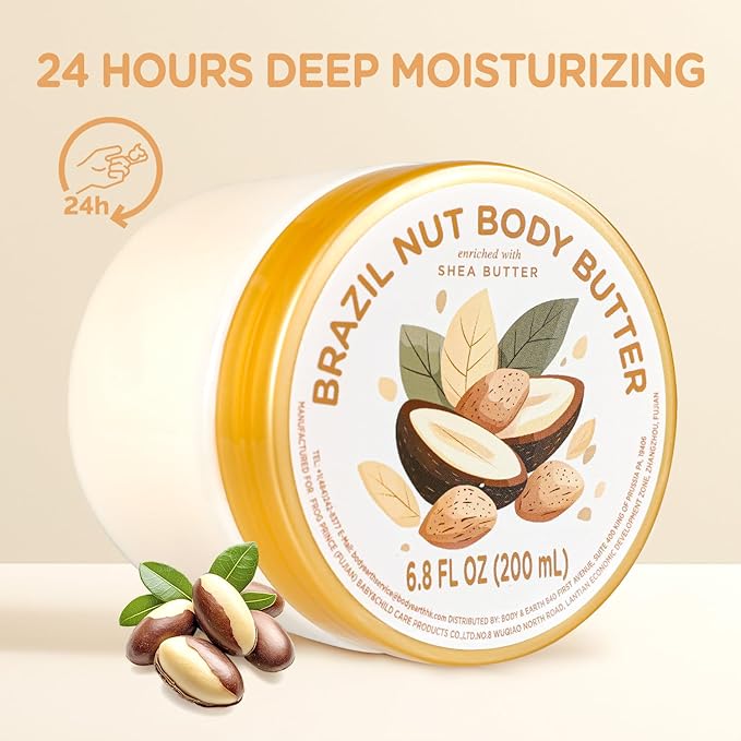 Brazil Nut Body Butter, Shea Butter Moisturizer, Natural Body Butter for Men Women Smell Good, Body Moisturizer for Dry Skin 6.8 floz
