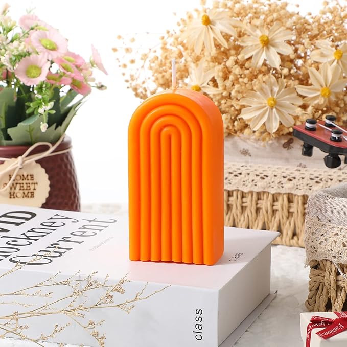 Arch Shaped Candles Geometric Scented Aesthetic Candle Geometric U Shaped Candles Minimalist Candle Aroma Wax Art Decorative Soy for Spa Yoga Birthday Gift Home Party Decor(Orange)