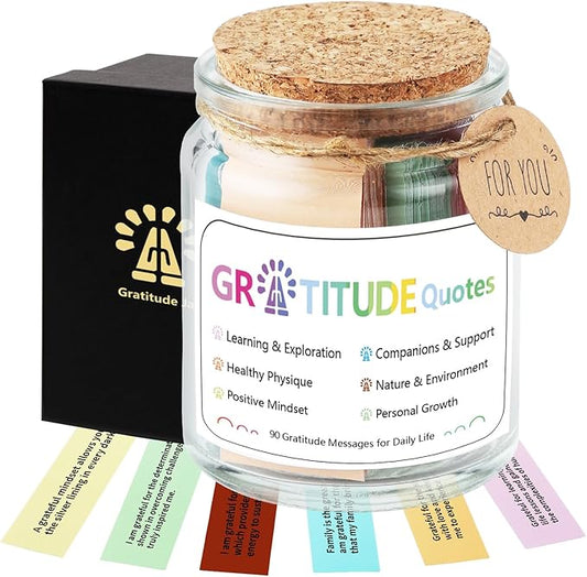 Gratitude Quotes Jar with 90 Colorful Notes, Daily Gratitude Affirmations for Thankfulness, Thanksgiving Thank You Gifts, Graduation Fathers Gifts for Dad Father Man Women Female Friends
