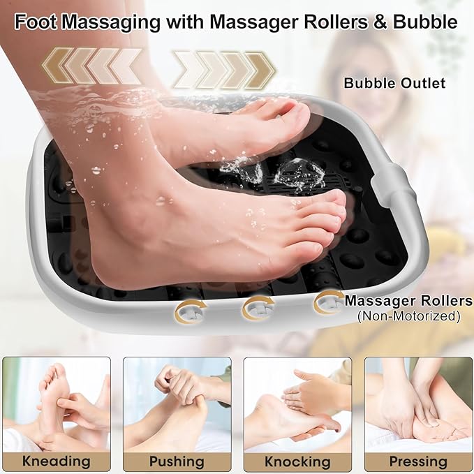 Collapsible Foot Spa Bath with Heat and Massage Roller, Bubble, Temperature Control, Remote Control, Foot Pedicure Kit, Pedicure Foot Spa