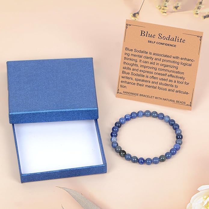 LPBeads Handmade Natural Gemstone Stretch Elastic Bracelet Healing Crystal Round Stone Beads Jewelry Gifts for Women Men