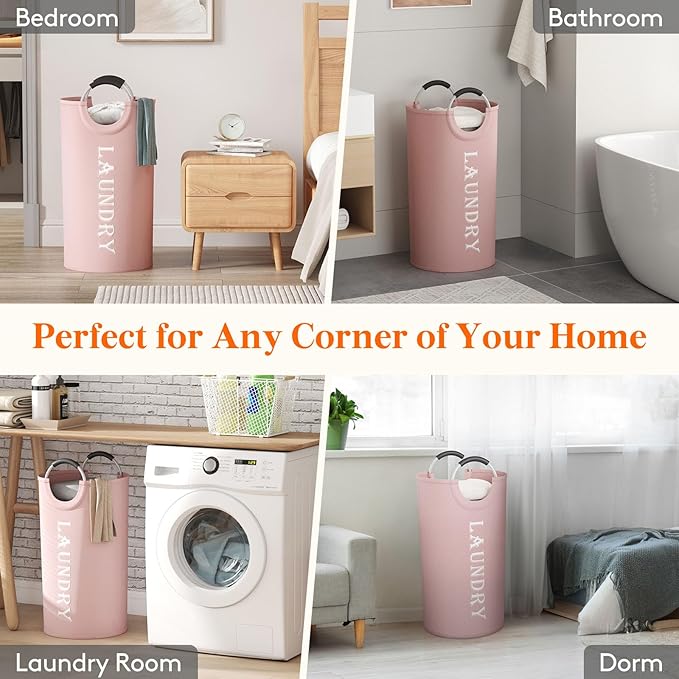 Lifewit 100L 2-Pack Large Laundry Basket, Collapsible Laundry Hamper with Aluminum Handles, Waterproof Freestanding Dirty Clothes Hampers for Laundry Room Bedroom Dorm Bathroom, Pink