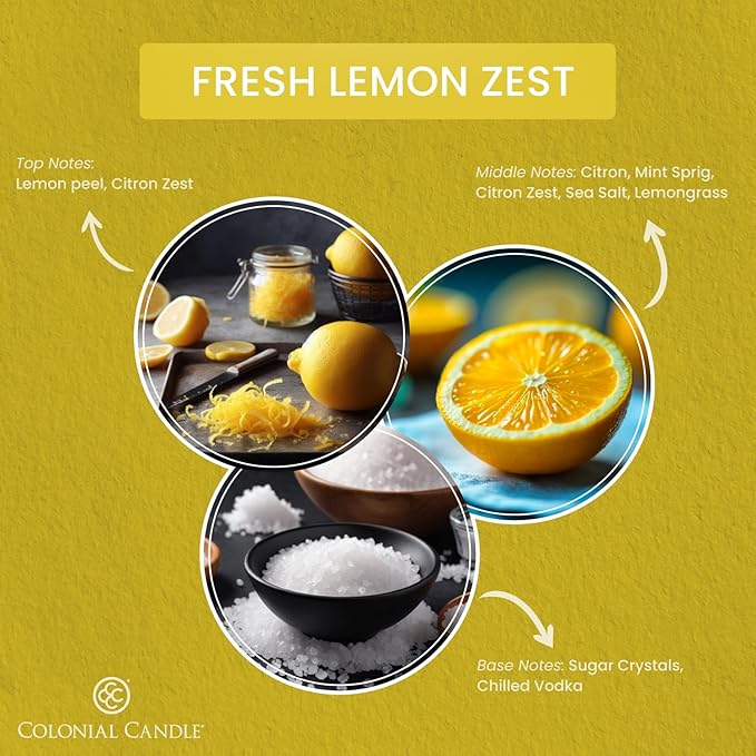 Colonial Candle Fresh Lemon Zest Scented Candle Jar, Highly Fragranced Candles for Home Scented, Mottled Wax Candle, 2 Wick, 8 oz - Made in The USA