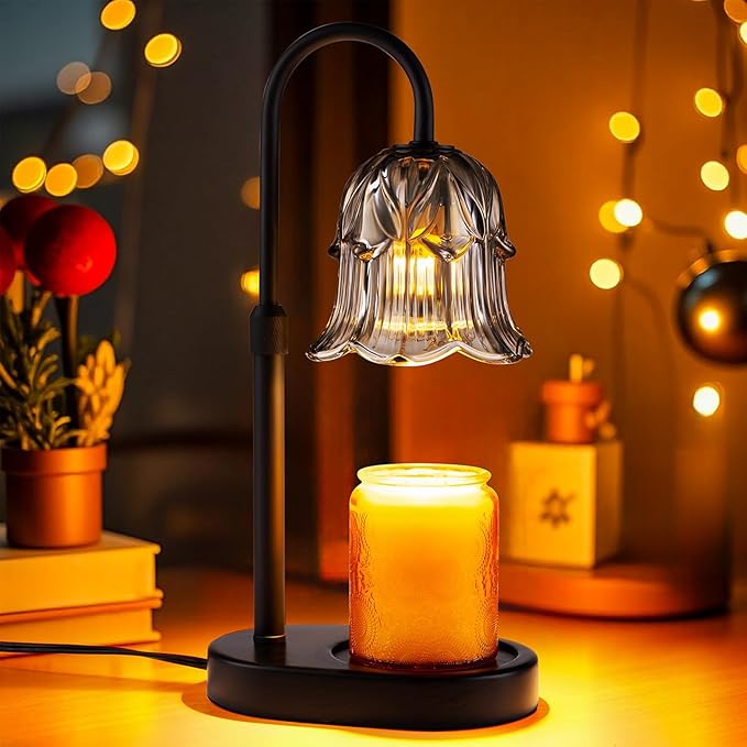 Candle Warmer Lamp Adjustable Timer Electric－ Gray Flower Shaped Wax Melting Lamp