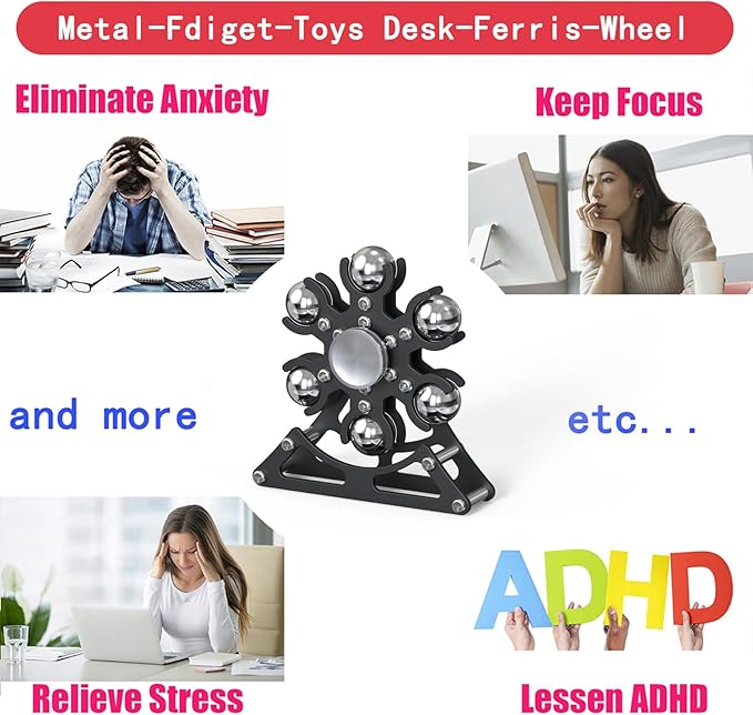 Desk-Fidget-Toys for Ferris-Wheels-Spinner: 4mins Kinetic-Metal-Spinner, Cool-Gadgets-Stuff for Kid Children Teen Adult EDC-Toy, ADHD Tools Stress Relief for Office Home School Men Woman Christmas