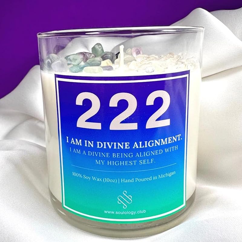 222 Angel Number Candle, 10oz, Crystal candle, 100% Soy Wax & Phthalate-Free Fragrance candles, Gifts candles for women, Angel Number Gift, Healing Candle, Spiritual Candle