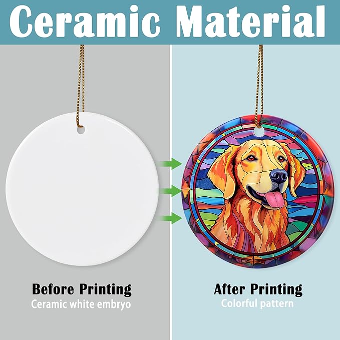 Golden Retriever Ornament Christmas, 2.8" Ceramic Christmas Decoration, Dog Christmas Tree Ornament, Holiday Ornament Gift, Golden Retriever Themed Gifts, Christmas Keepsake Ideas