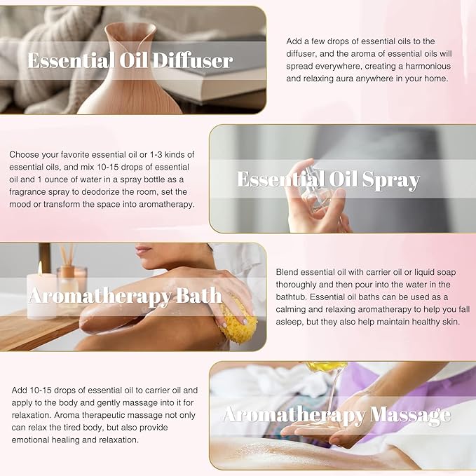 EUQEE Floral Essential Oils Set of 6 Pure Essential Oil Gift Set for Diffusers, Soap & Candle Making - Lavender, Rose, Ylang Ylang, Jasmine, Geranium, Chamomile Aromatherapy Oils - 10ml