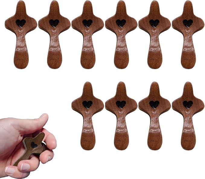 Atlodas Cross My Heart, Encouragement Gift, Relieve Anxiety Comfort for Clutching, Clinging and Praying, Pocket Olive Wood Cross Religious Gift for Children and Adults (A, 10Pcs)