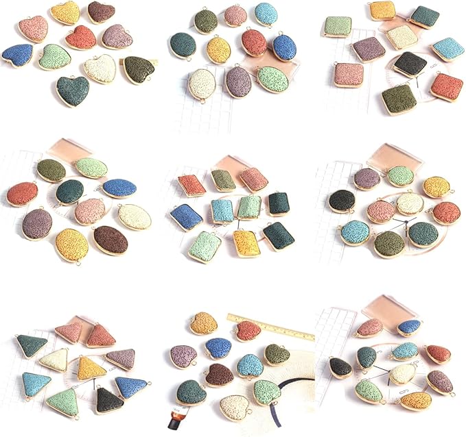 6 Pcs Natural Lava Stone Pendants Assorted Volcanic Rock Essential Oils Diffuser for Jewelry Making Necklace