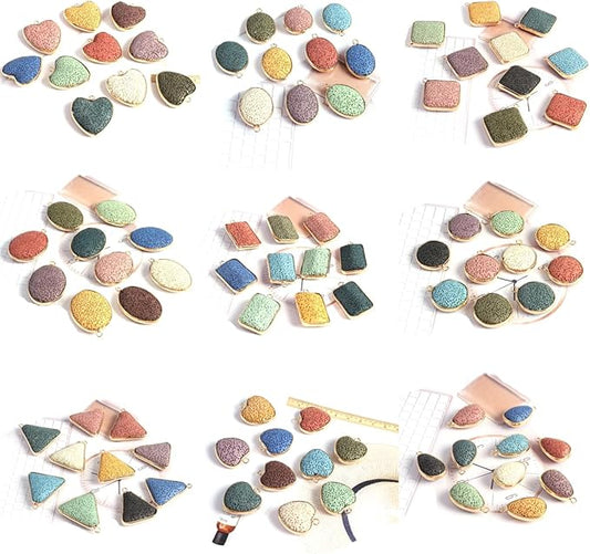 6 Pcs Natural Lava Stone Pendants Assorted Volcanic Rock Essential Oils Diffuser for Jewelry Making Necklace