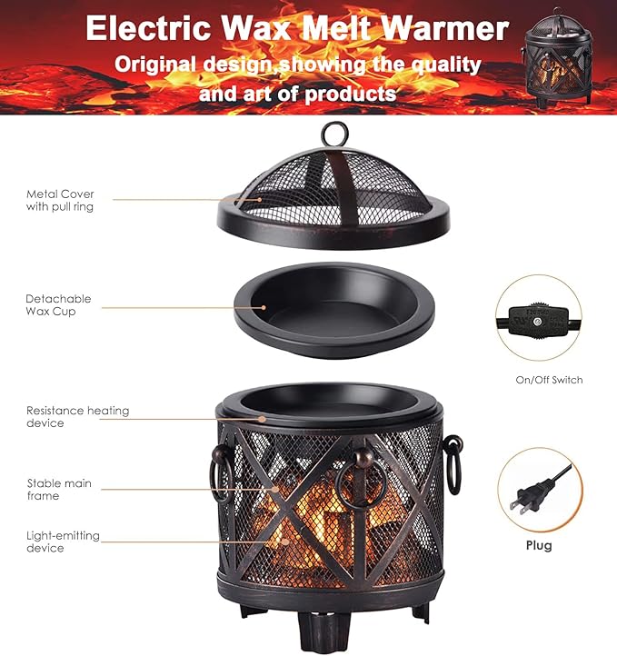 Dicimi Wax Melt Warmer,4-in-1 Electric Wax Melter,Oil Burner,Fireplace Wax Warmers, for Home Office Bedroom Aromatherapy Present and Decorations (Bronze, Fireplace Stove)