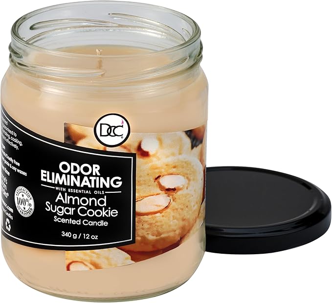 Almond Sugar Cookie Odor Eliminating Highly Fragranced Candle - Eliminates 95% of Pet, Smoke, Food, and Other Smells Quickly - Up to 80 Hour Burn time - 12 Ounce Premium Soy Blend