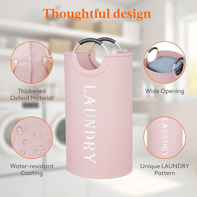 Lifewit 100L 2-Pack Large Laundry Basket, Collapsible Laundry Hamper with Aluminum Handles, Waterproof Freestanding Dirty Clothes Hampers for Laundry Room Bedroom Dorm Bathroom, Pink