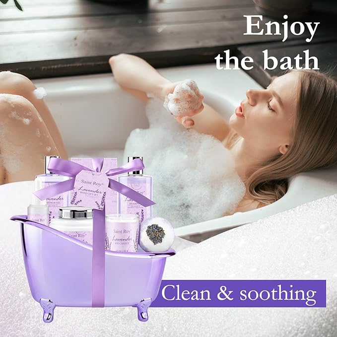 Lavender scented gifts for mom Spa Gift Baskets for Woman - spa baskets for women gift Lavender Gifts for Women, Bath Set, Christmas Gifts for Women, Home Spa Kit Gifts for Her, Mothers Day