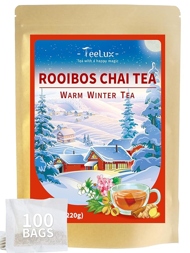 TeeLux Rooibos Chai Tea, Rooibos Tea with Cinnamon, Ginger, Clove & Cardamom, Smooth & Spicy & Sweet Flavor, Caffeine-Free, 100 Count