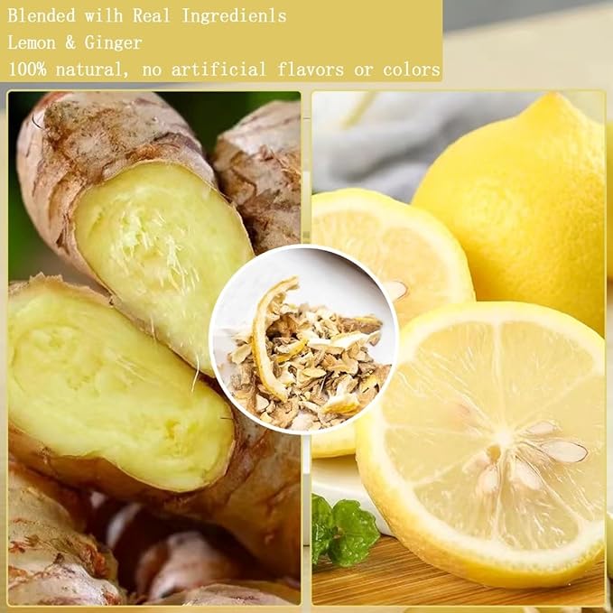 EILIN YHT Lemon Ginger Tea Bags Caffeine-free Support Healthy Digestion Boost Immunity 100 Counts