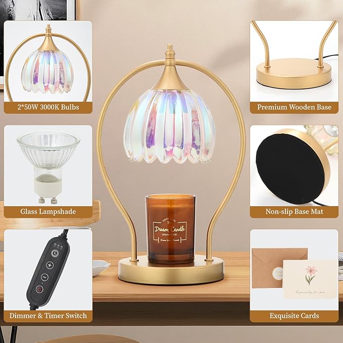 Candle Warmer Lamp with Timer: Dimmable Scented Candle Warmer Aromatherapy Lamp for Home Decor, Mothers Day Gifts for Mom, Ideal Housewarming Birthday Wax Warmer Light Gift, Includes 2 Bulbs