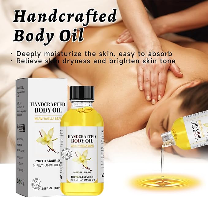 Vanilla Body Oil, 2PCS Body Oil, Glowing Skin Natural Handcrafted Moisturizing, 4.06 Fl Oz (2, Vanilla)