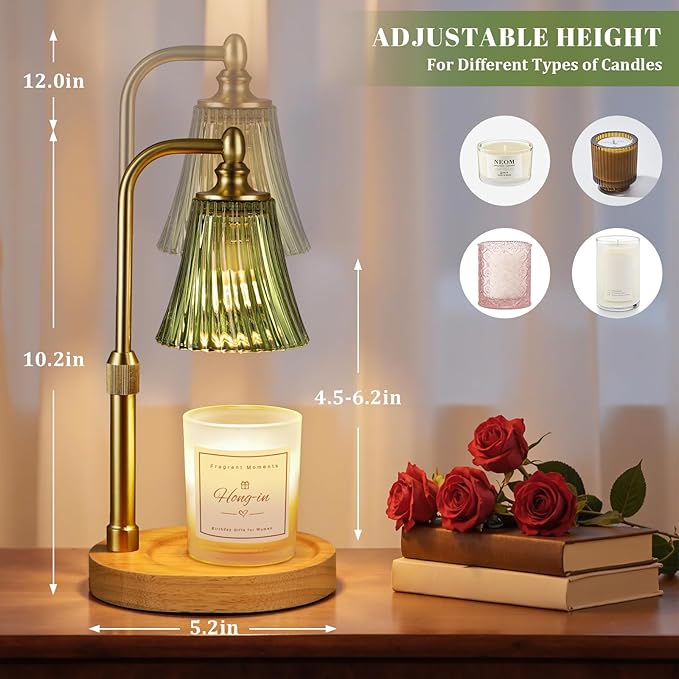 Green Candle Warmer Lamp with Timer Dimmable,Birthday Gifts for Women,Adjustable Height Wax Melt Warmer for Jar Candles,House Warming Gifts New Home,Ideal for Office,Dorm,Bedroom Home Decor
