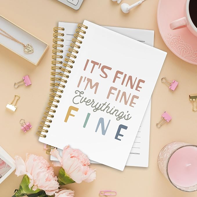 It's Fine I'm Everything Is Fine Spiral Notebook, Funny Journaling Notebooks for Women Men, Humorous Hardcover Journals for Office 160 Pages 5.5 x 8.3 Inch, Sarcastic Gifts for Coworkers