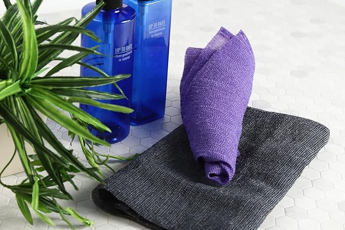 Extra Rough, Exfoliating Washcloth [Made in Japan] Exfoliating Towel Special Texture Makes Fluffy Foam Lather, Back Scrubber, Dead Skin Cell Remover [Loofah for Women and Men] (Purple)