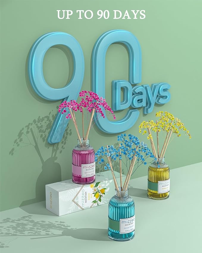 MIZZEO Reed Diffuser Set, Lemon Zest 6.76 fl oz Highly Scented Room Diffuser Home Fragrance Essential Oil Reed Flower Diffuser, House Bedroom Office Decor & Gifts