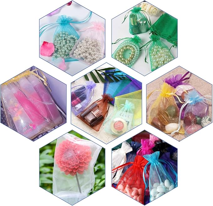100 Pcs Organza Gift Bags Mix Colors Small Jewelry Pouches Wedding Jewelry Bag 2x3 Inch Favour bags Lavender Bag for Wedding Birthday Party Christmas Candy Mesh Bags