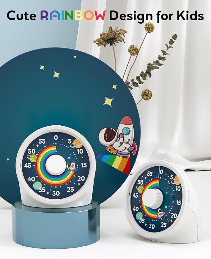 BellMan Visual Timer with Pause Button, 60 Minute Countdown Rainbow Timer for Kids and Adults with Silent Operation, Study and Meetings Time Management Tool, Design for Home, Office and Gift, White