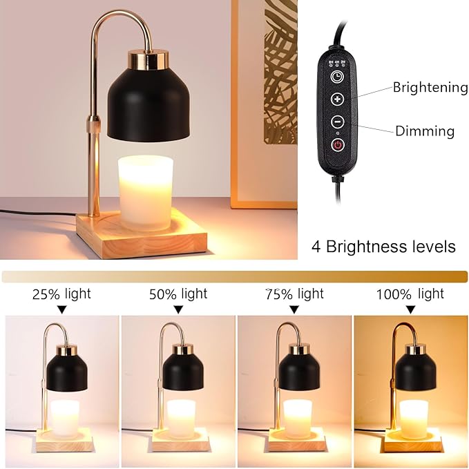 Candle Warmer Lamp, Dimmer, 2/4/8H Timer, Adjustable Height Candle Warmer, Vintage Home Decor, Wax Melts Warmer for Scented Jar Candles with 2 Bulbs