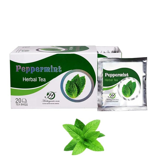 HERBOGANIC Peppermint Herbal Tea - Digestion Support and Immune Boost | Refreshing and Delicious Blend | Natural Ingredients | 20 Tea Bags