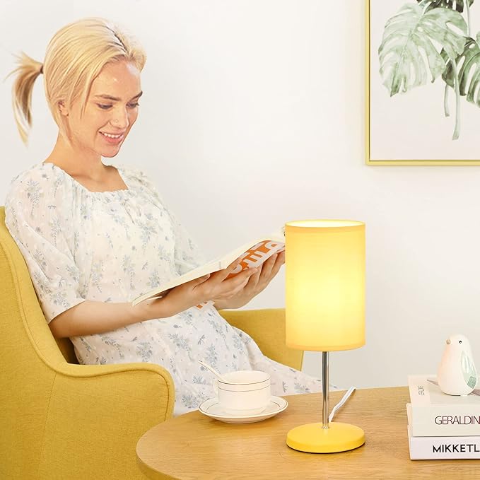 Lampwell Alee Modern Set of 2 Yellow Table Lamps for Living Room & Bedroom, 4.33H12.21IN, Bulb Excluded