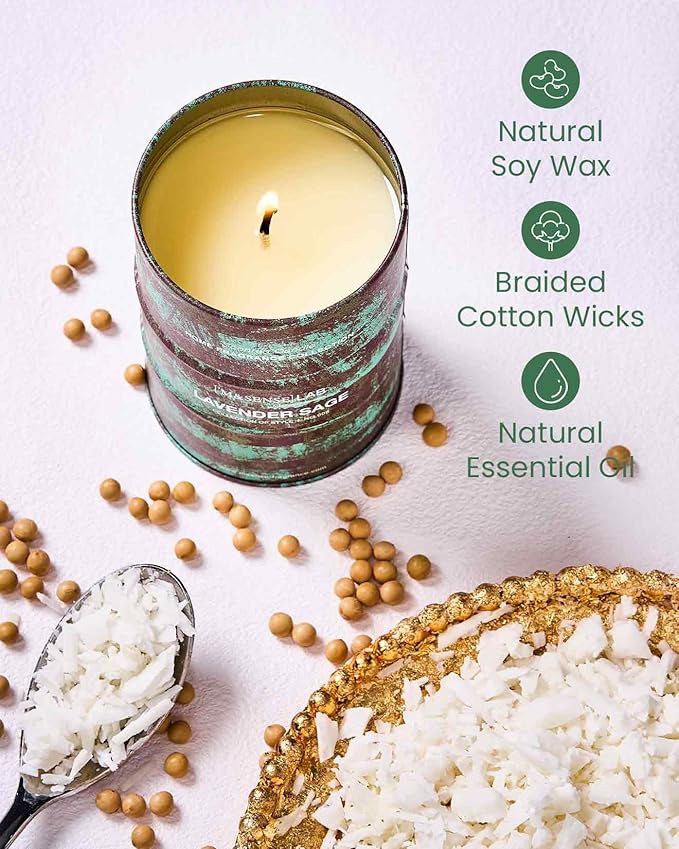 M&SENSE Lavender Sage Scented Candles Natural Non Toxic, Aromatherapy Candle for Stress Relief Meditation Relaxing, Housewarming Gifts for Women Men, 11.3oz 70 Hour Long Burning
