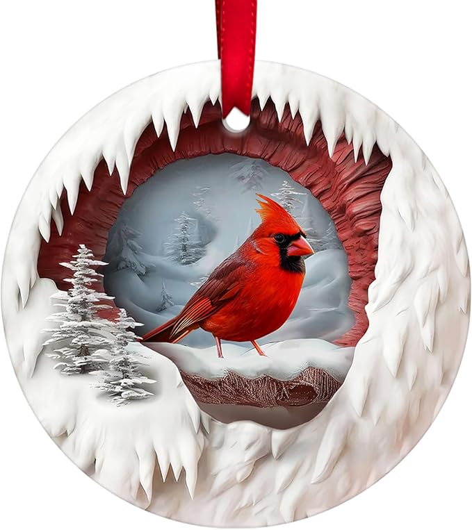 34HD Gifts for Christmas, Cardinal Ornament Ceramic 2-Side Printed, Bird Xmas Holiday Trees Decorations, Animal Memorial Gifts for Women Men Daughter