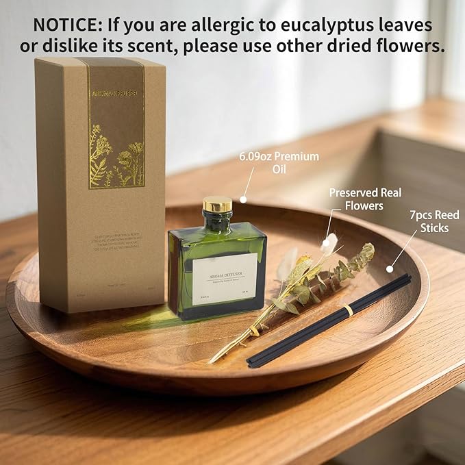 Reed Diffuser, 6.09 oz Jasmine Lily Scent Diffuser with Sticks & Dried Flowers, 120 Days Long Lasting reed diffusers for home, Elegant fragrance for Bathroom Bedroom Office Decor, Air fresh