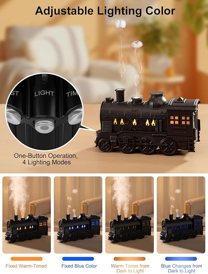 Cool Mist Humidifiers, 300ml Train Diffuser with Remote, Aromatherapy Diffuser, Ultrasonic Cool Mist Humidifier Auto Off for Office Bedroom